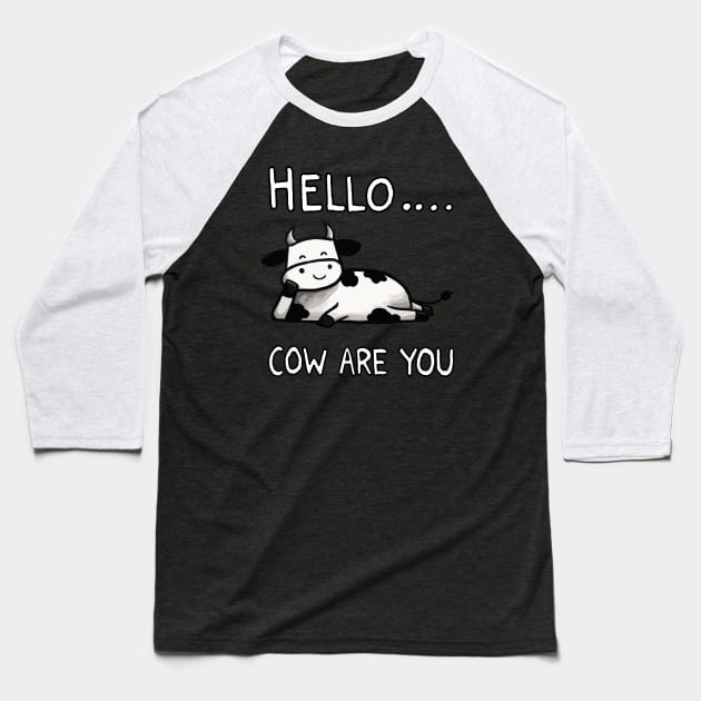 How are you Cow (Back Print) Baseball T-Shirt by DoodleDashDesigns